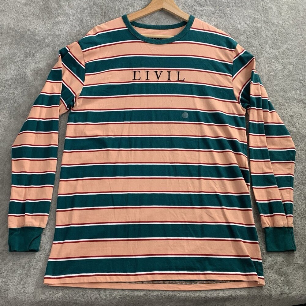 Civil Regime Shirt Mens Large Long Sleeve Crew Neck Pullover Striped Cotton Tee